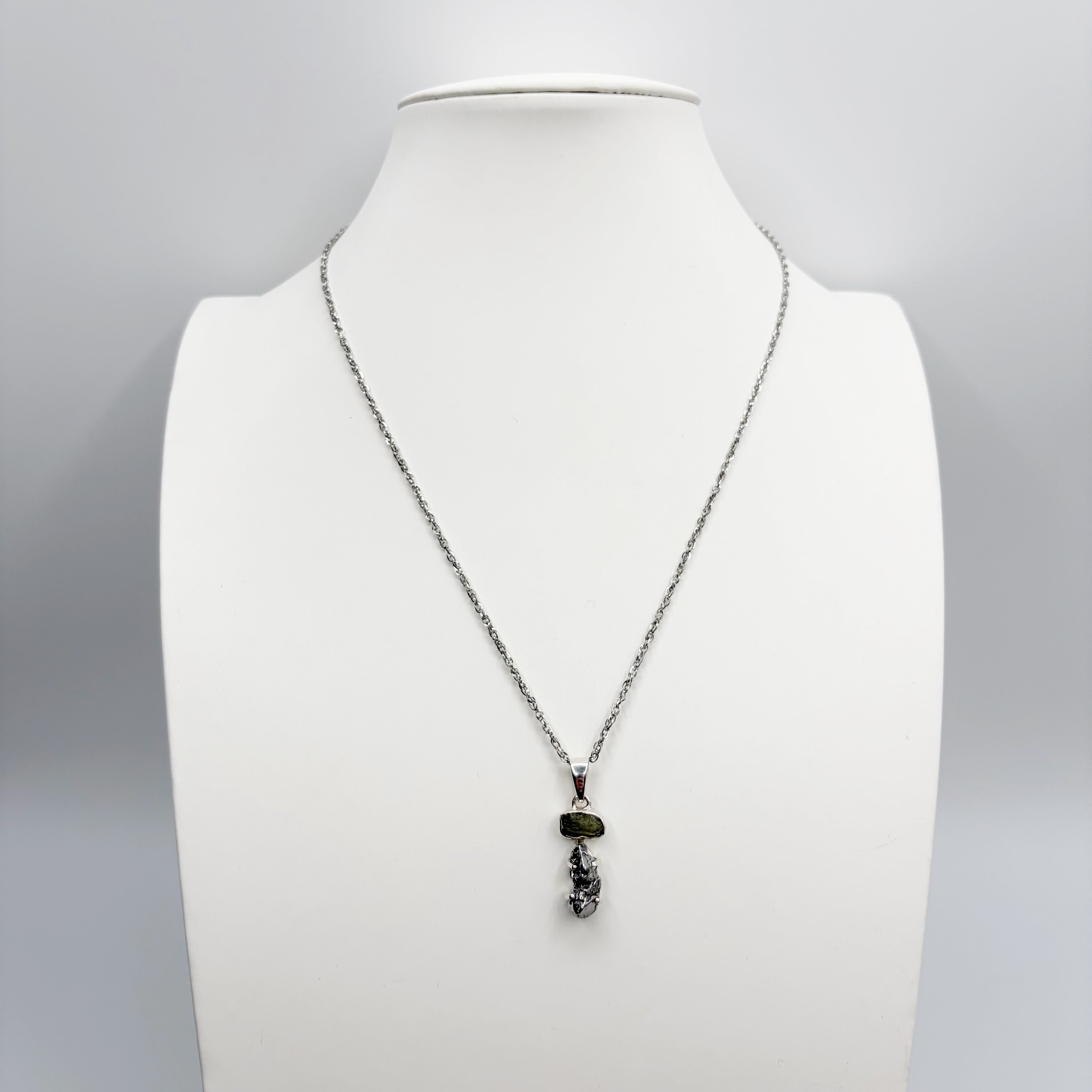 Ciondolo Moldavite e Meteorite Campo del Cielo - Argento 925