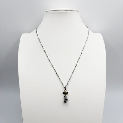 Ciondolo Moldavite e Meteorite Campo del Cielo - Argento 925