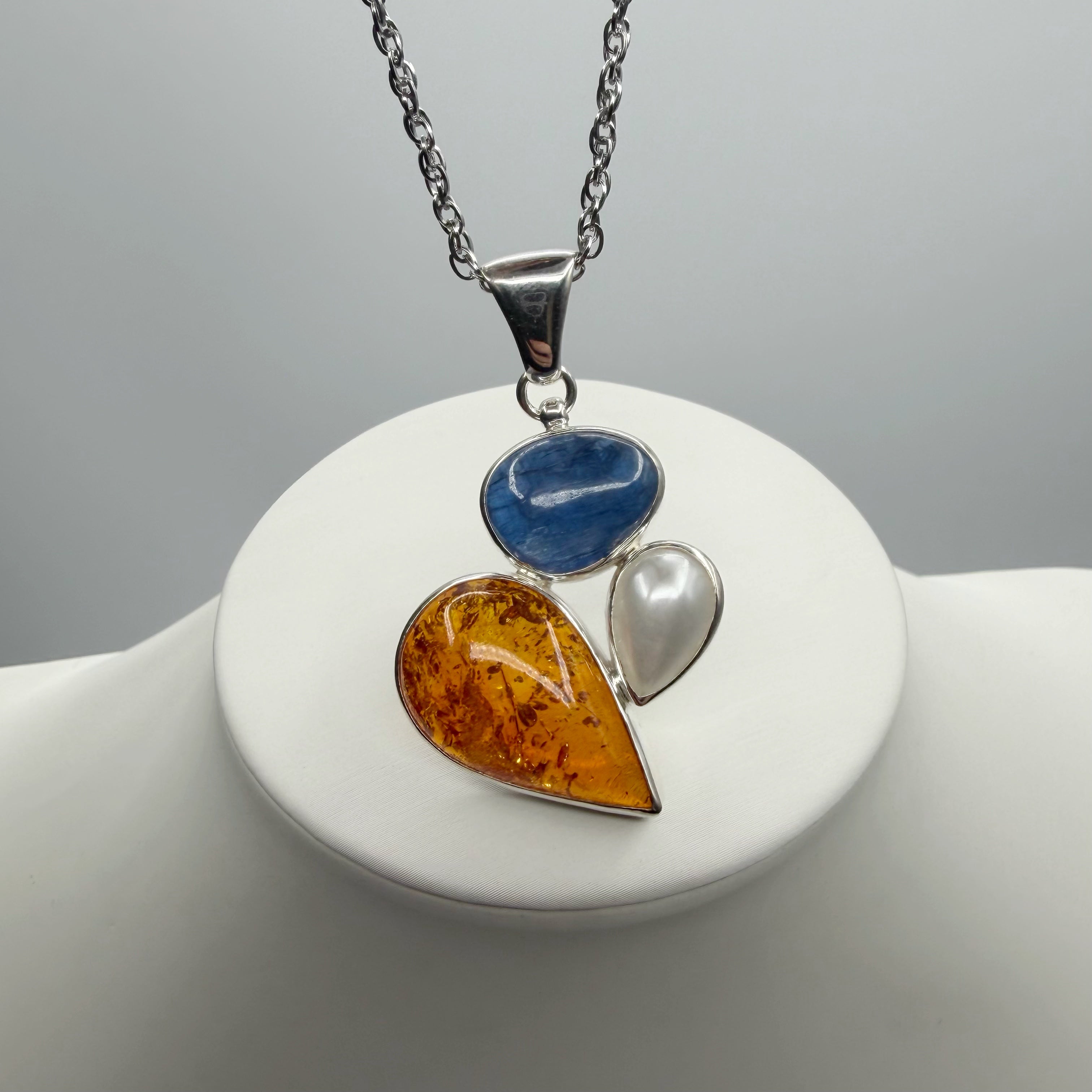 Ciondolo Ambra, Cianite e Madreperla - Argento 925