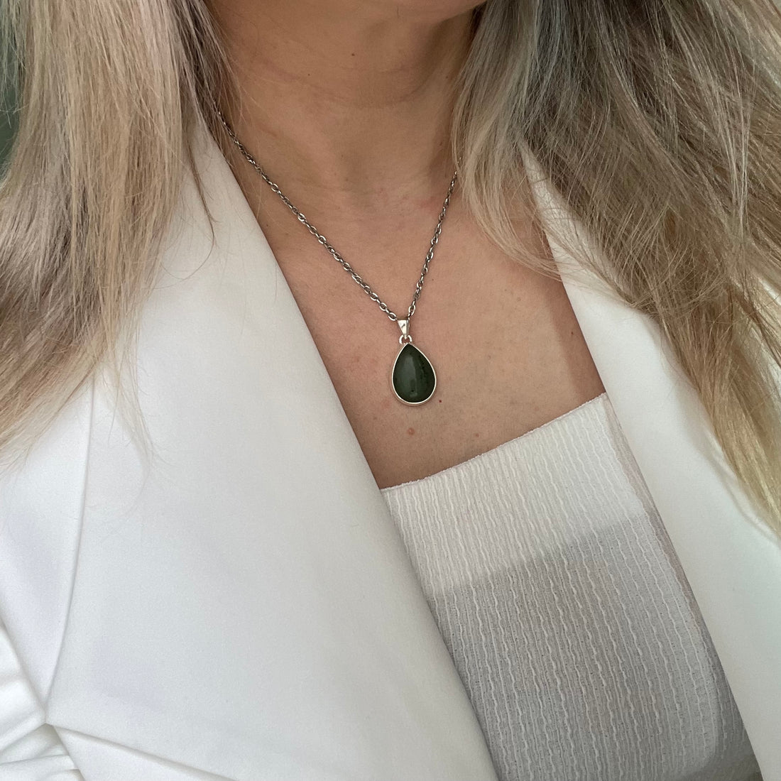 Ciondolo Giada Nefrite a Goccia - Argento 925