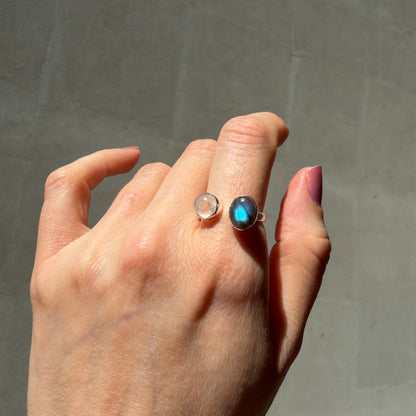 Anello Double Labradorite Bianca e Grigia - Argento 925