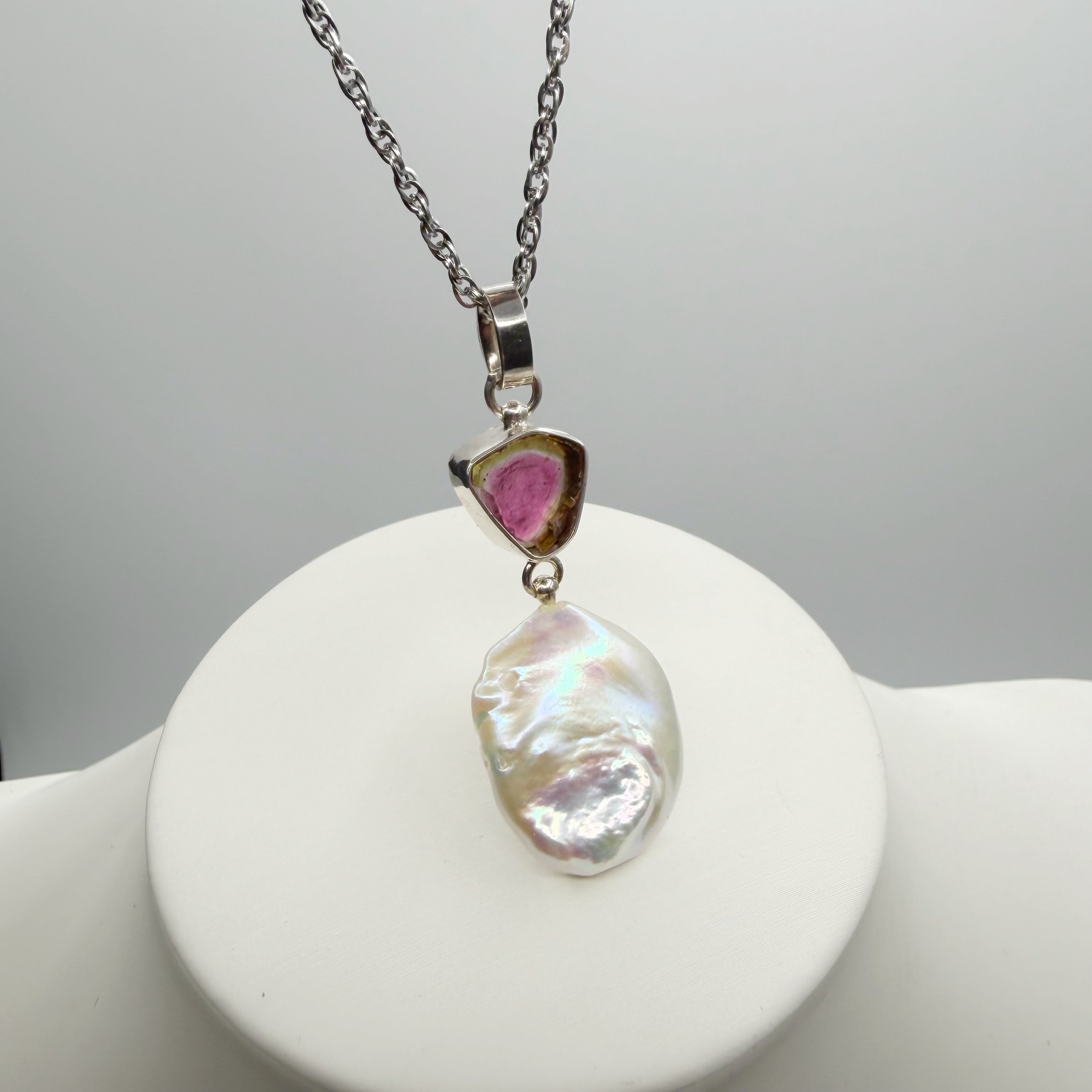 Ciondolo Tormalina Watermelon e Madreperla - Argento 925