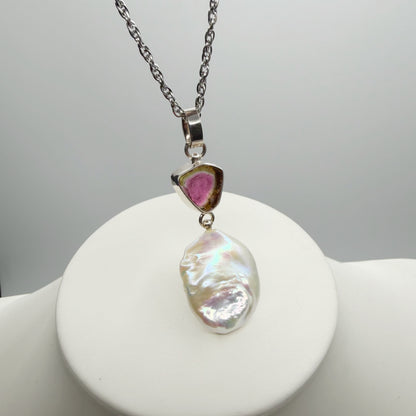 Ciondolo Tormalina Watermelon e Madreperla - Argento 925