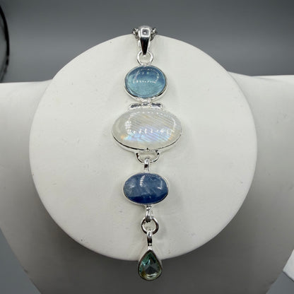 Ciondolo Acquamarina, Labradorite, Cianite, Quarzo - Argento 925