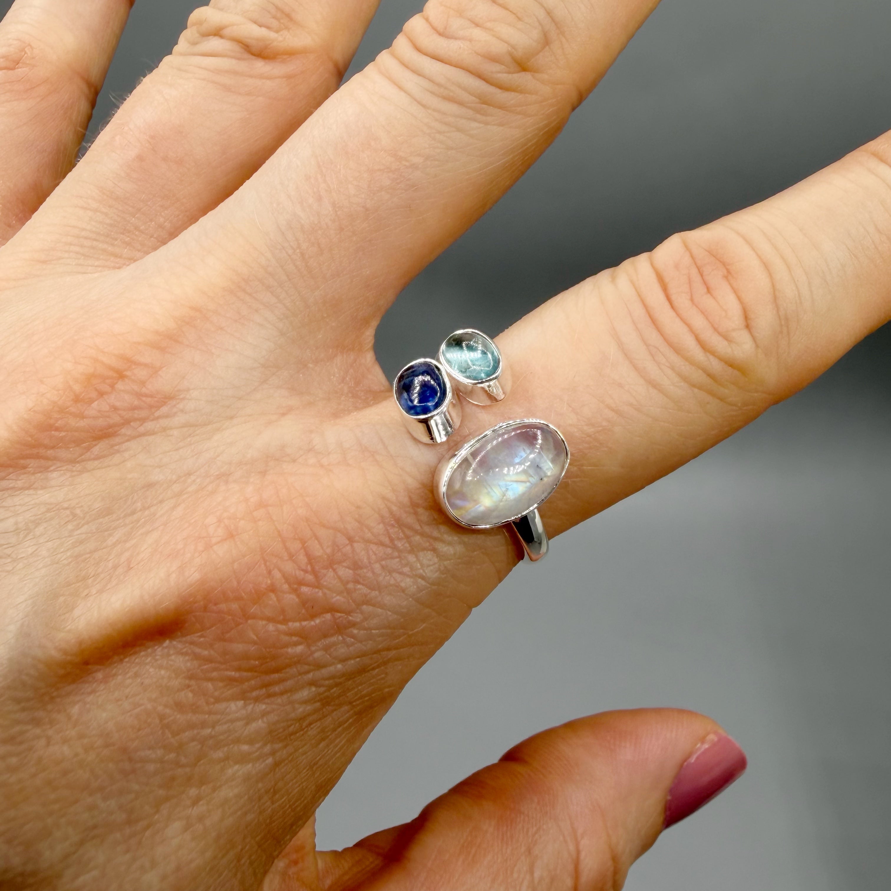 Anello Acquamarina, Cianite, Labradorite - Argento 925