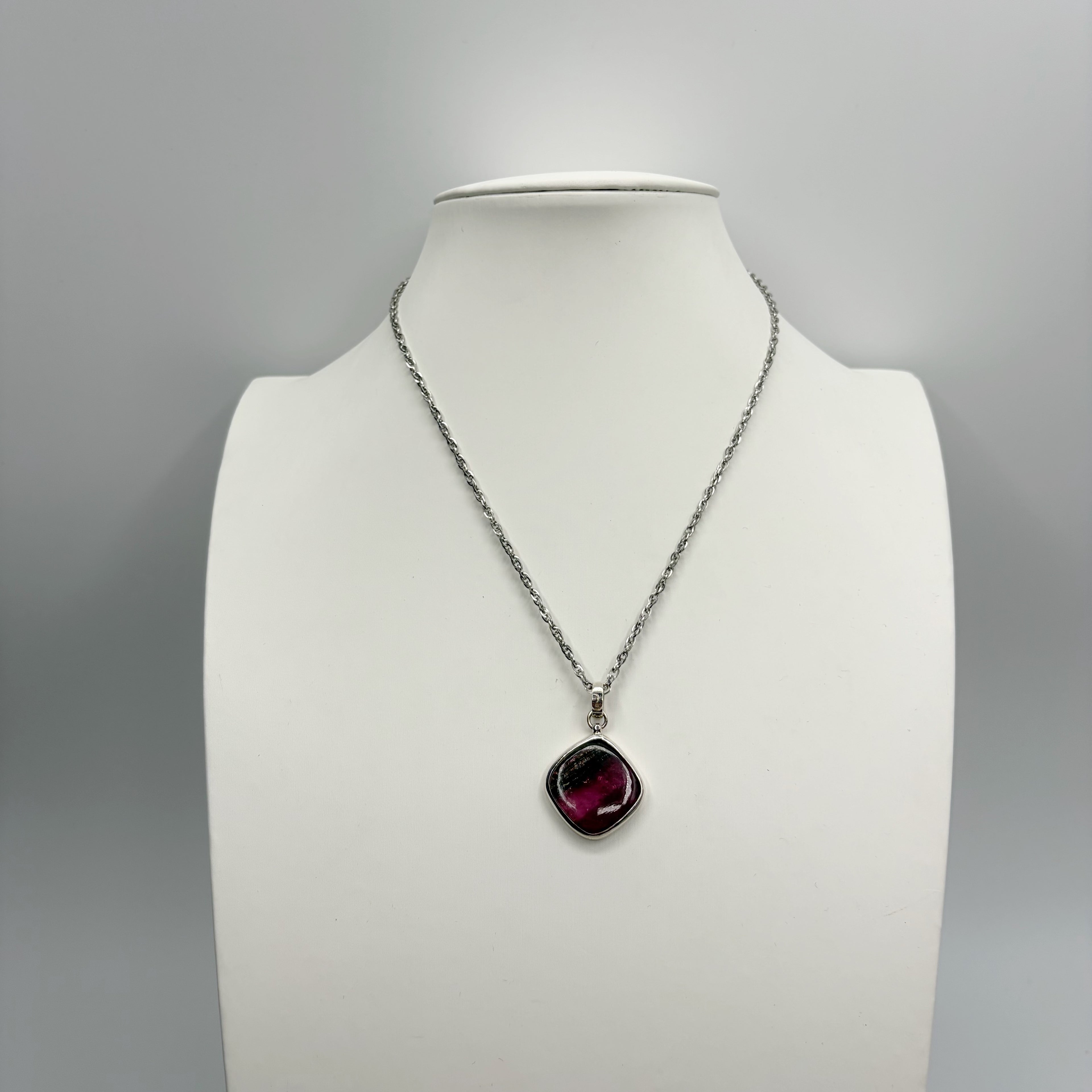Ciondolo Tormalina Rosa Watermelon Rombo - Argento 925