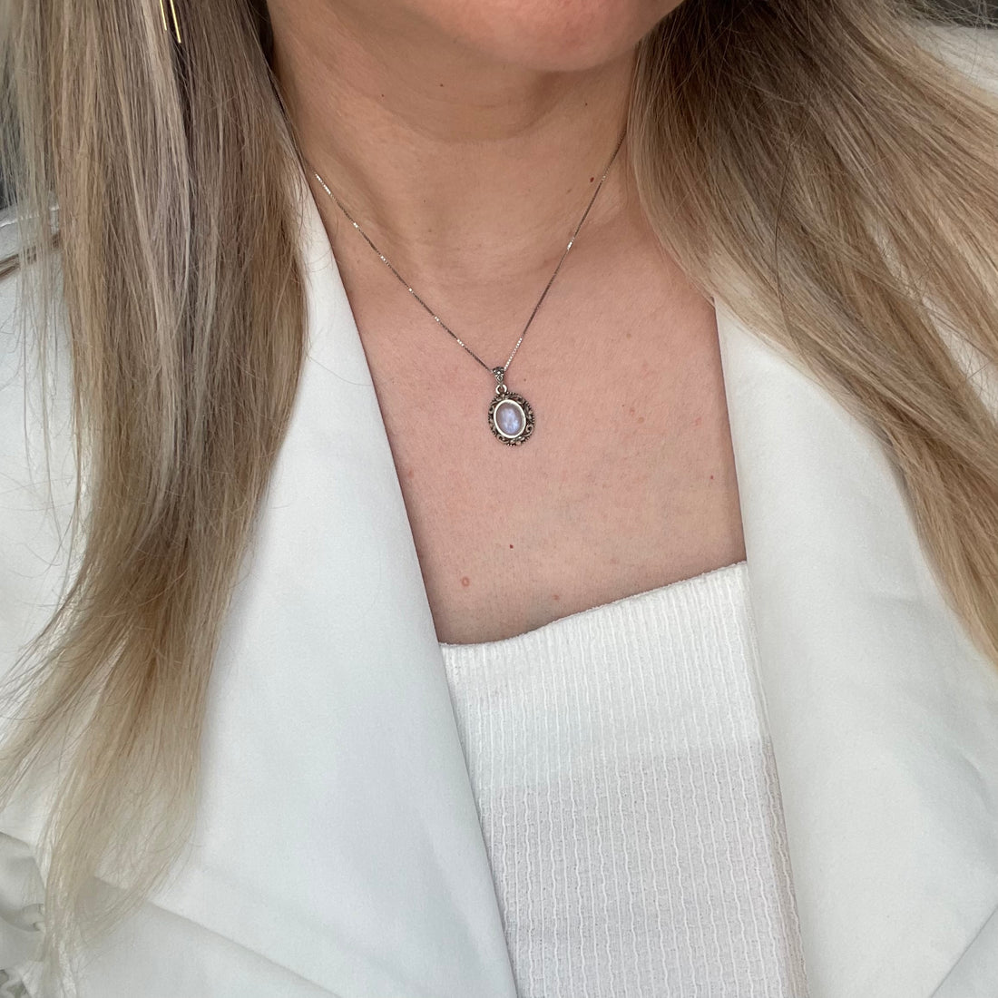 Ciondolo Vintage Labradorite Bianca - Argento 925