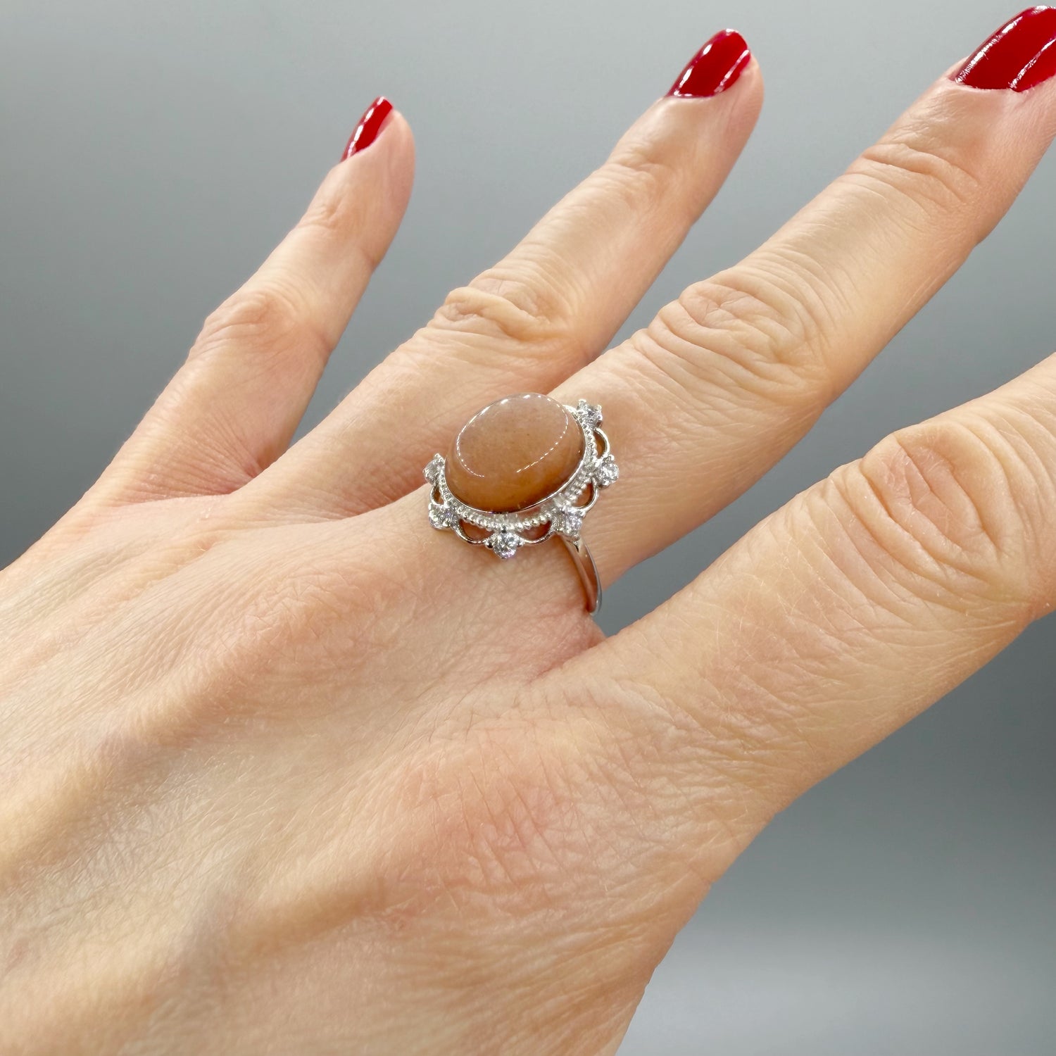 Anello Pietra di Luna Pesca - Argento 925