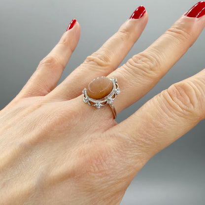 Anello Pietra di Luna Pesca - Argento 925