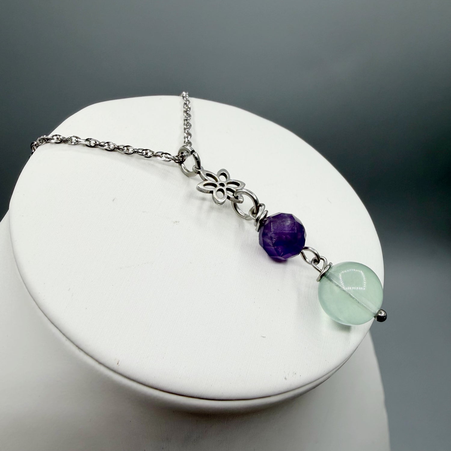 Ciondolo Serenità - Ametista e Fluorite - acciaio inossidabile