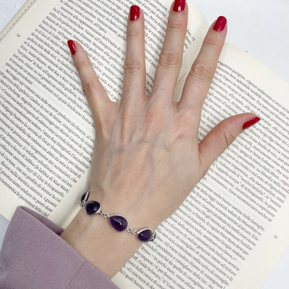 Bracciale Ametista a Goccia - Argento 925