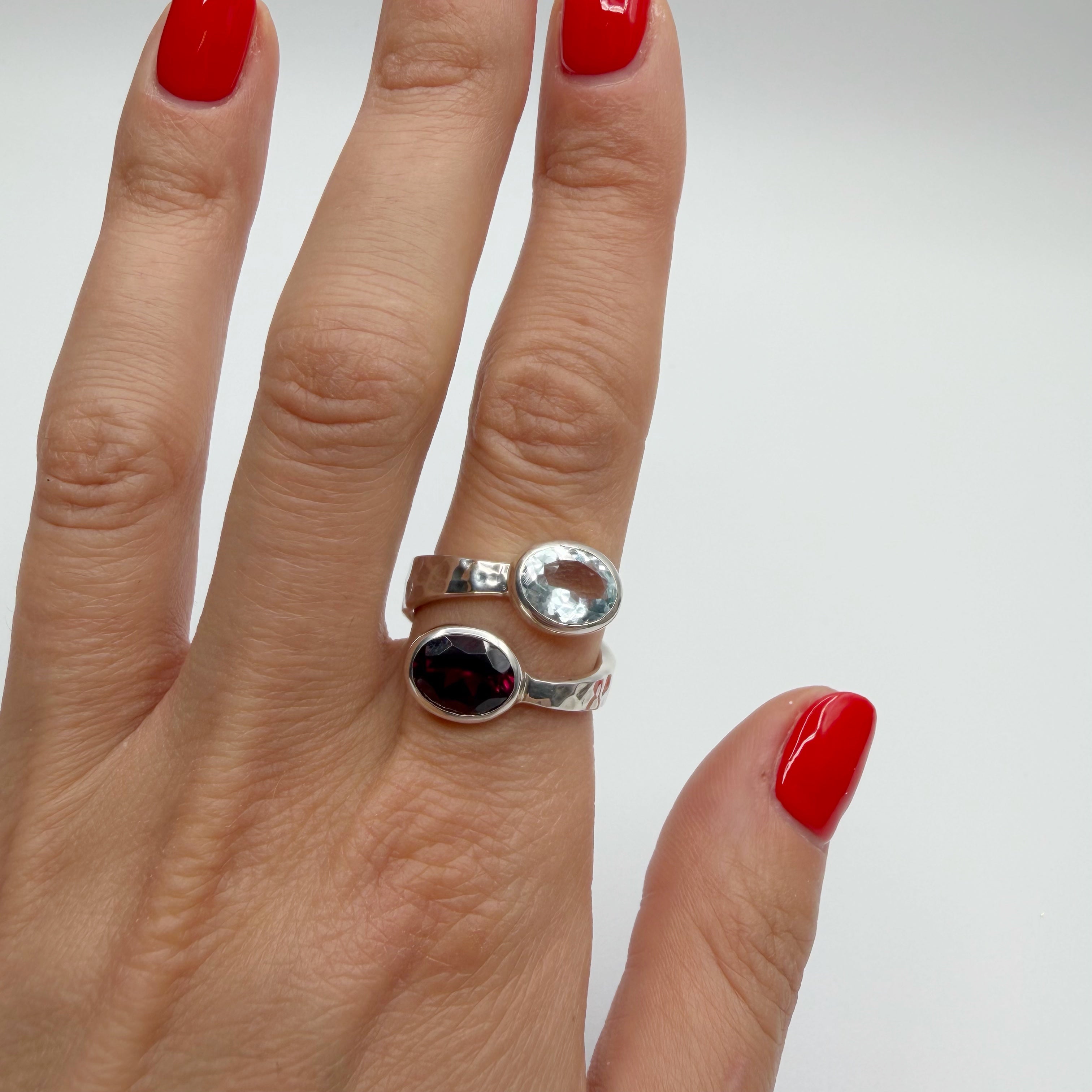 Anello Acquamarina e Granato - Argento 925