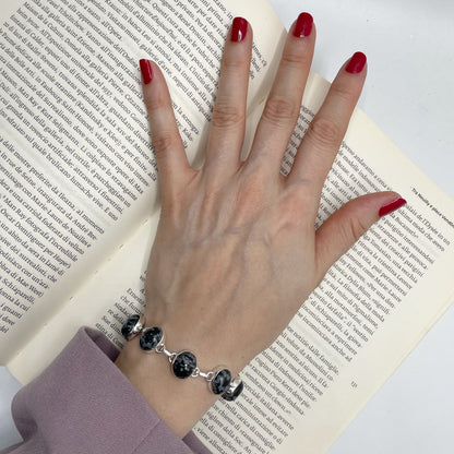 Bracciale Ossidiana Fiocco di Neve - Argento 925