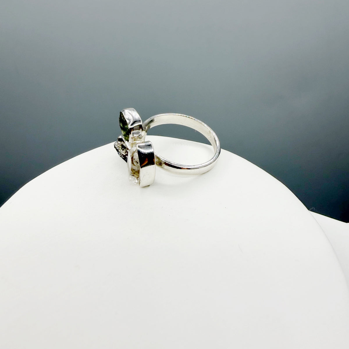 Anello Moldavite, Campo del Cielo e Diamante Herkimer | Argento 925
