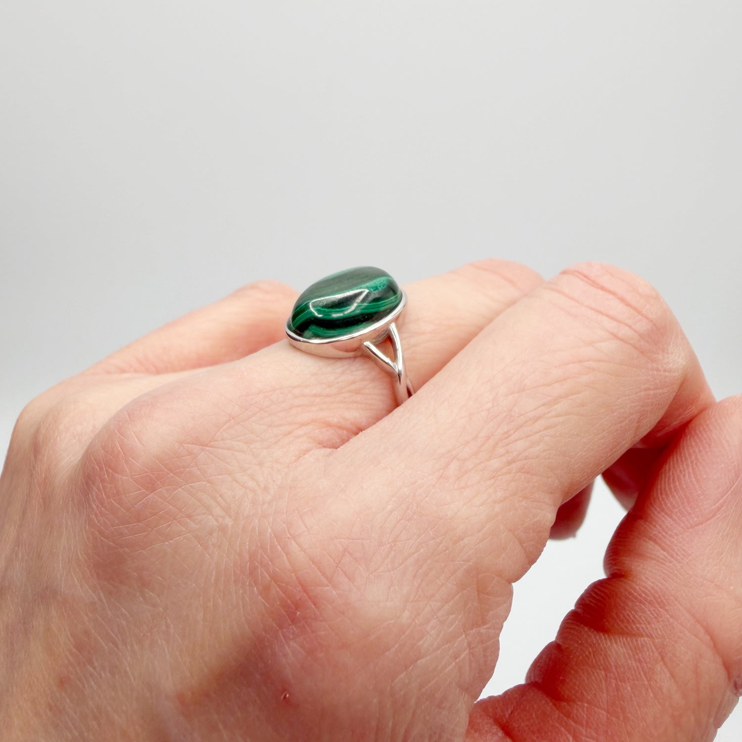 Anello Malachite Ovale - Argento 925