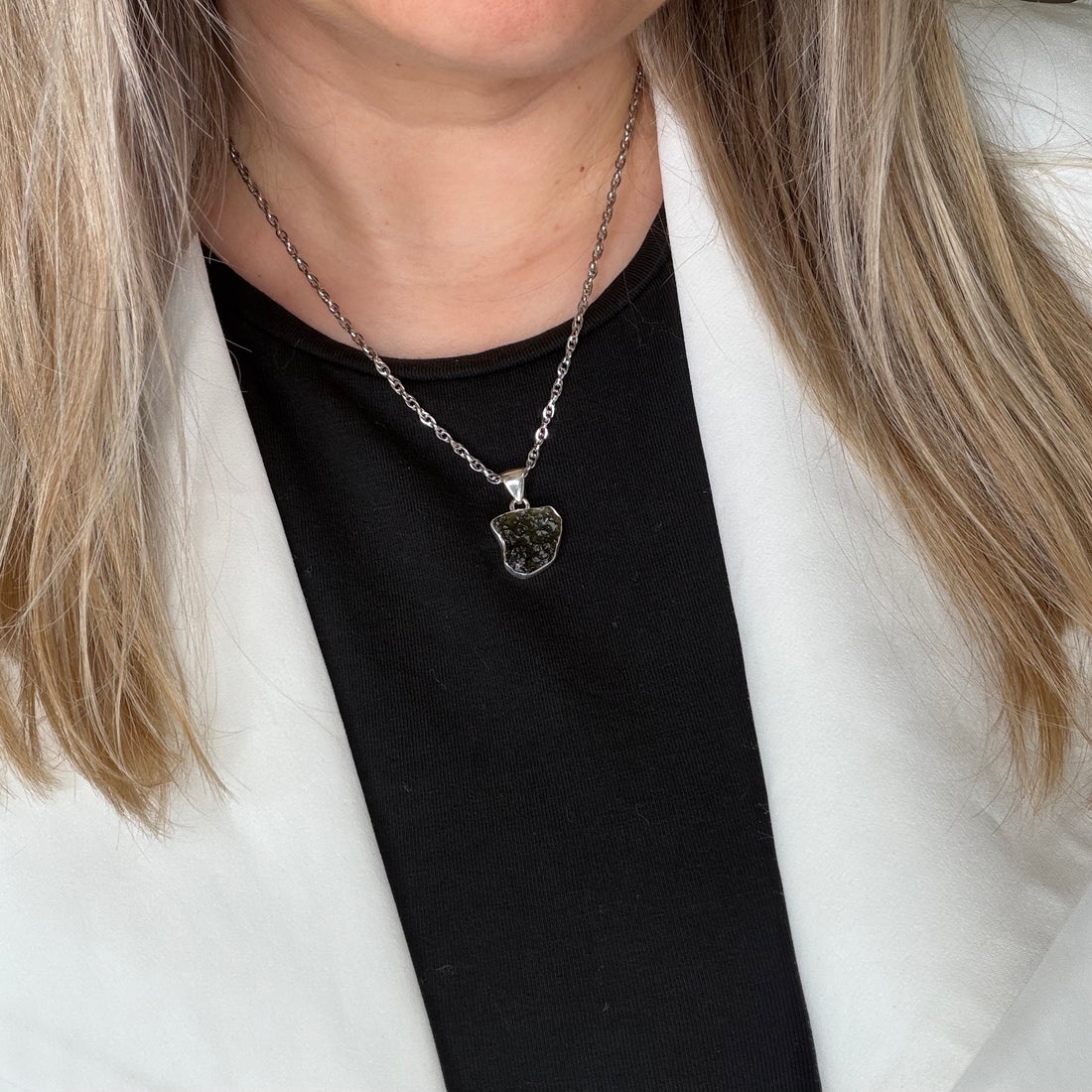 Ciondolo Moldavite Grezza e Argento 925