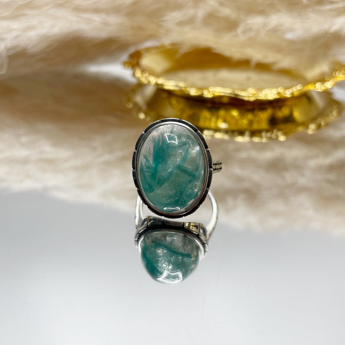 Anello Lepidolite Verde Ovale - Argento 925