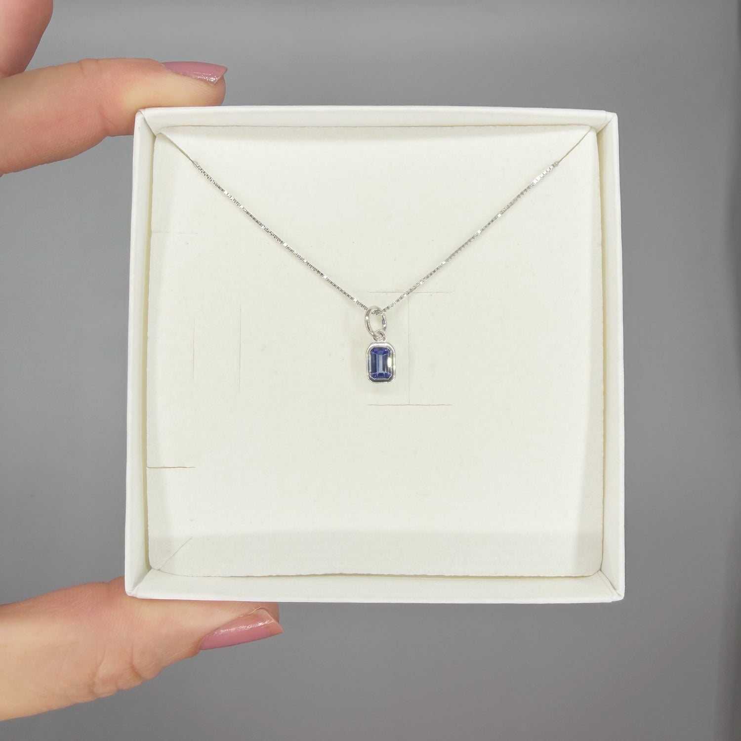 Ciondolo Punto Luce Tanzanite Argento 925 - Rettangolare
