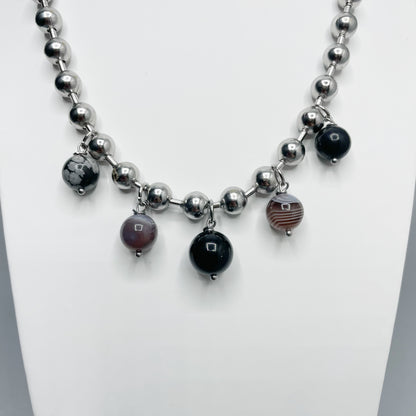 Girocollo Cerchio Protettivo Silver - Occhio di Shiva, Shungite, Ossidiana, Onice