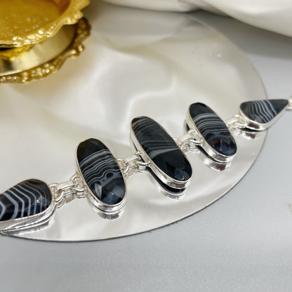 Bracciale Agata Nera e Argento 925