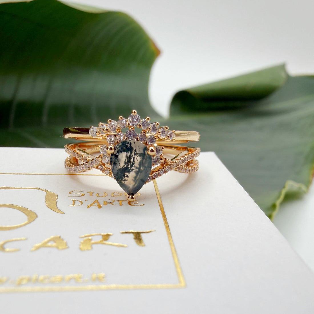 Doppio Anello Agata Muschiata GOLD | Argento 925 placcato oro 14k - NON REGOLABILE