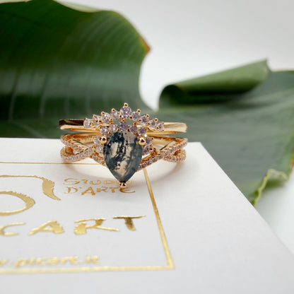 Doppio Anello Agata Muschiata GOLD | Argento 925 placcato oro 14k - NON REGOLABILE