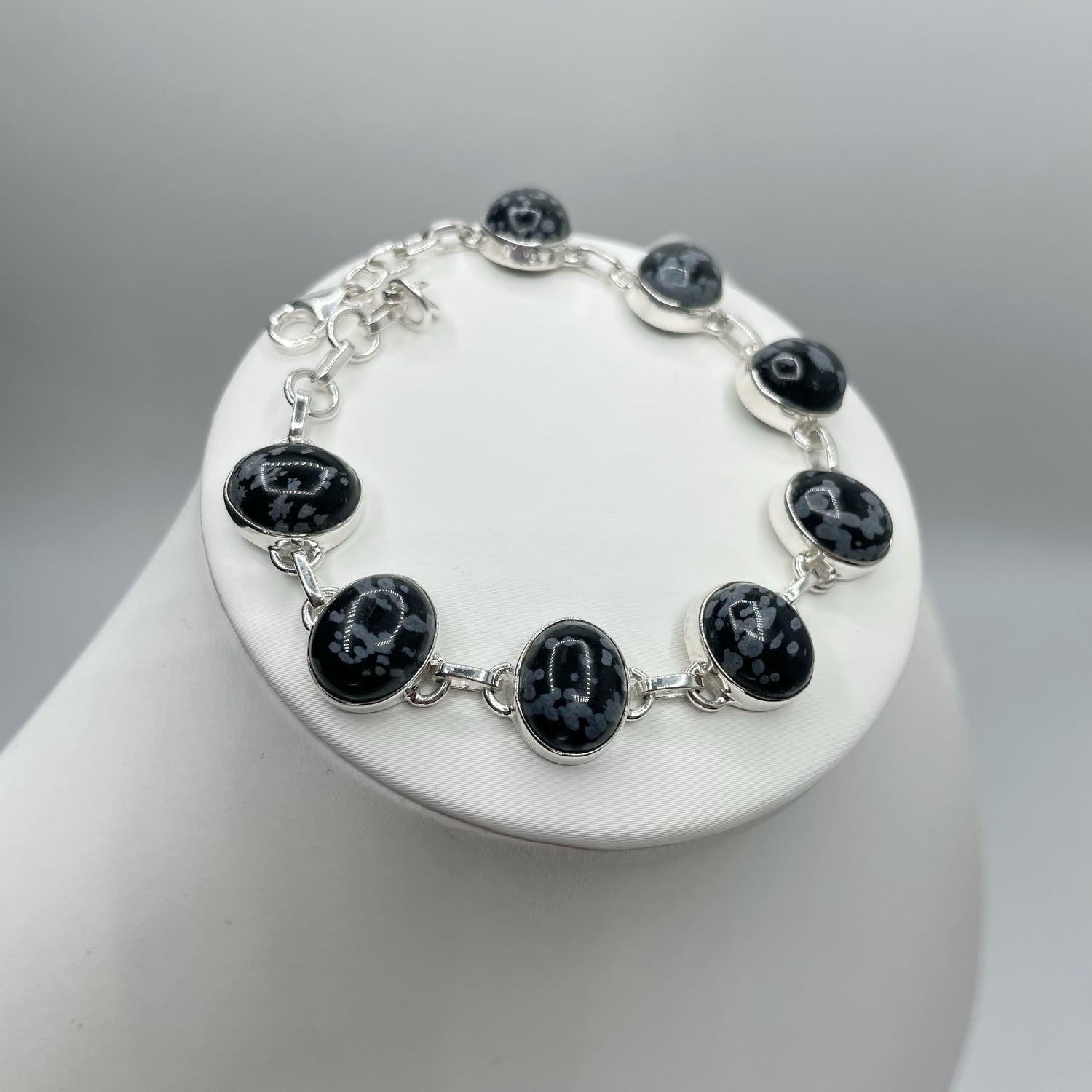 Bracciale Ossidiana Fiocco di Neve - Argento 925