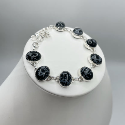 Bracciale Ossidiana Fiocco di Neve - Argento 925