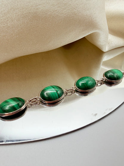 Bracciale Malachite e Argento 925 - Ovale
