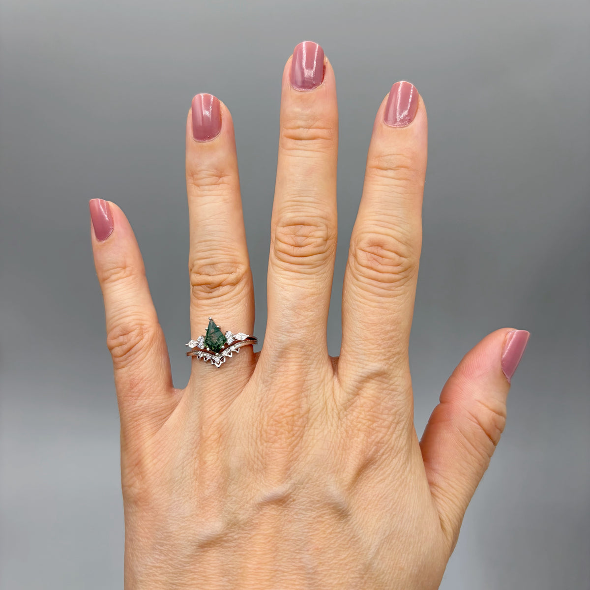 Doppio Anello Agata Muschiata SILVER | Argento 925 - NON REGOLABILE