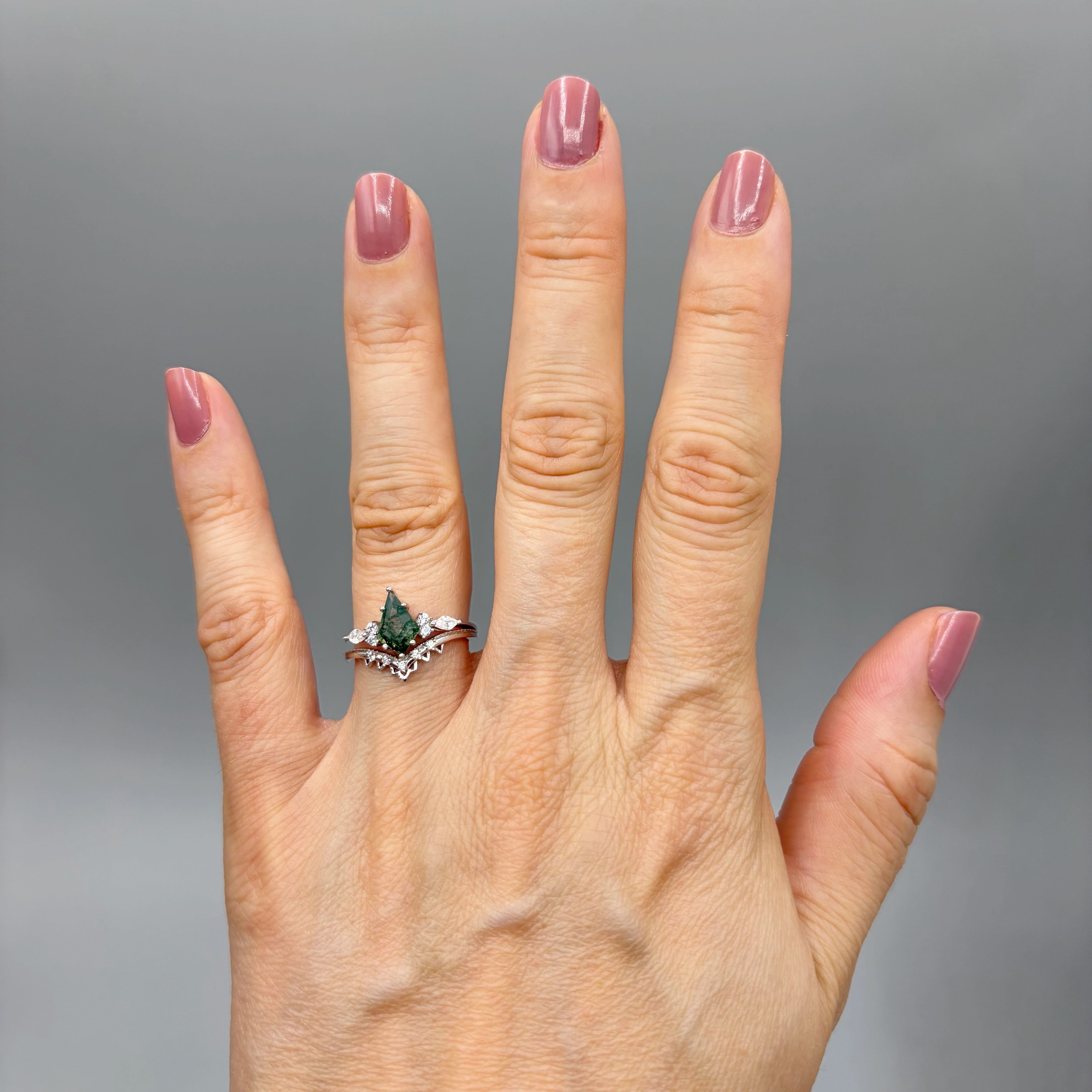 Doppio Anello Agata Muschiata SILVER | Argento 925 - NON REGOLABILE