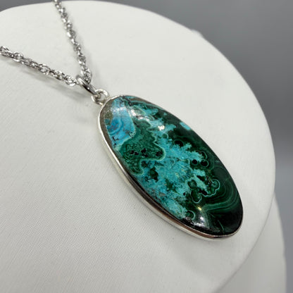 Ciondolo Malachite e Crisocolla Argento 925 - Ovale