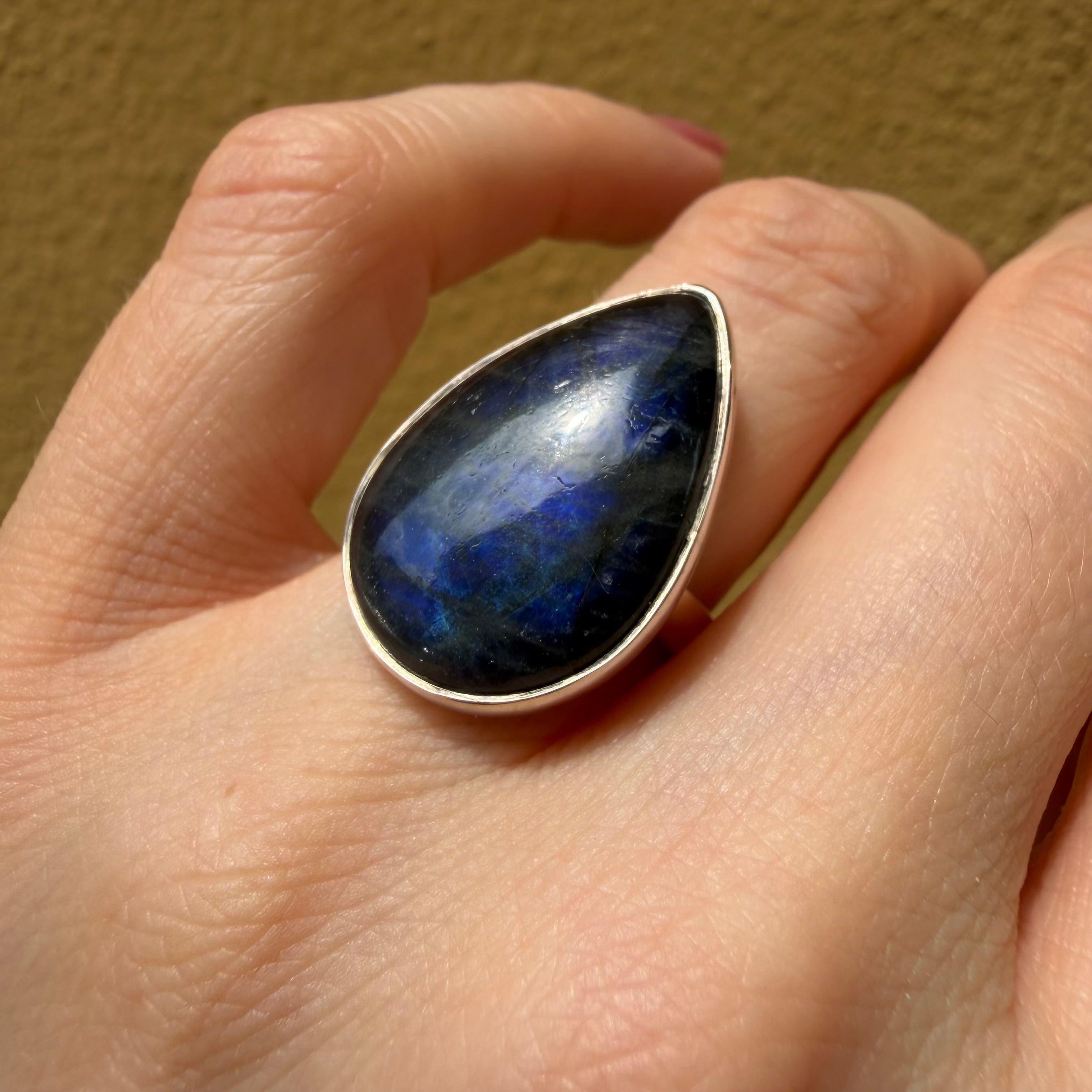 Anello Labradorite a Goccia - Argento 925
