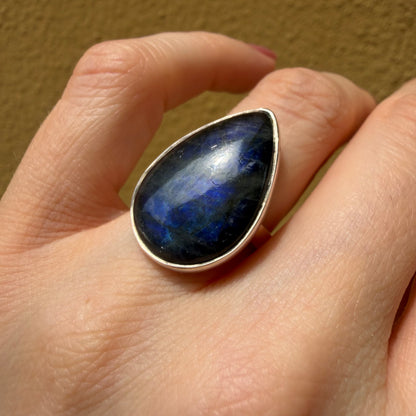 Anello Labradorite a Goccia - Argento 925