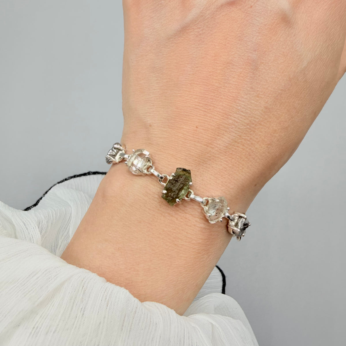 Bracciale Moldavite, Herkimer, Meteorite Campo del Cielo | Argento 925