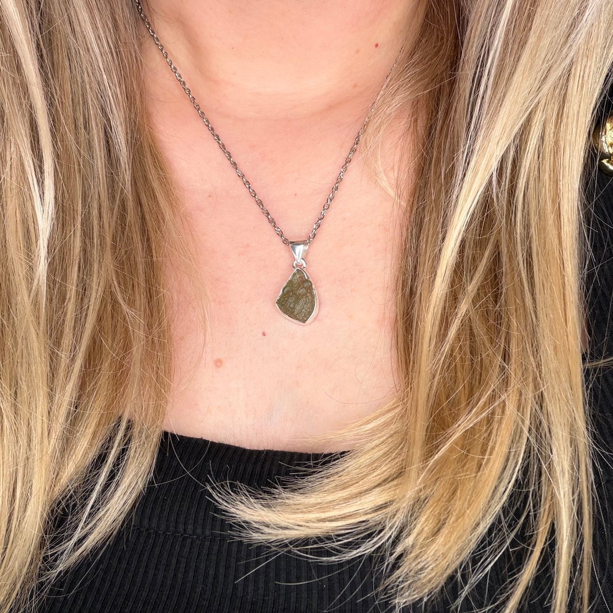Ciondolo Moldavite Grezza - Argento 925
