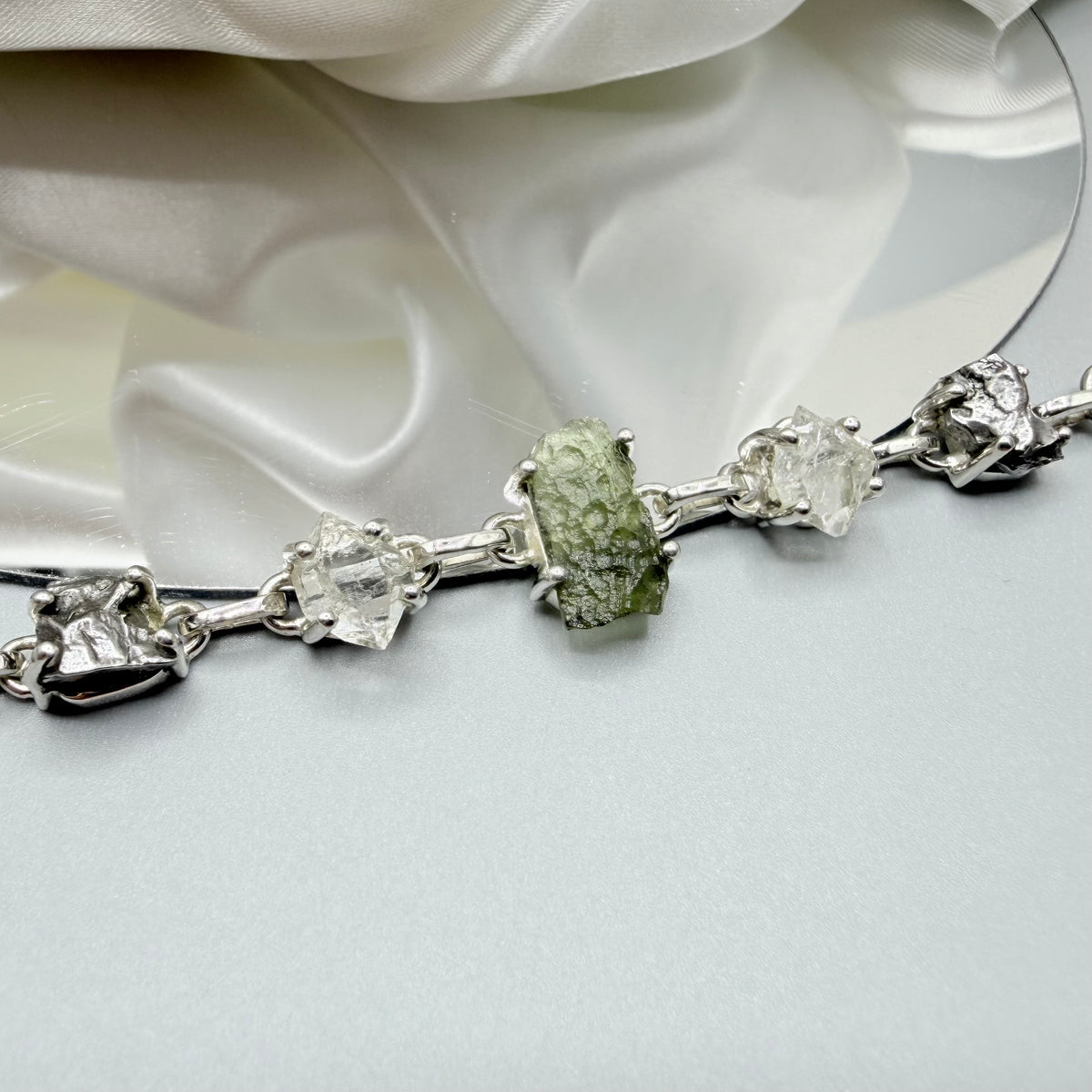 Bracciale Moldavite, Herkimer, Meteorite Campo del Cielo | Argento 925