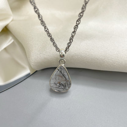 Ciondolo Quarzo Tormalinato Goccia - Argento 925