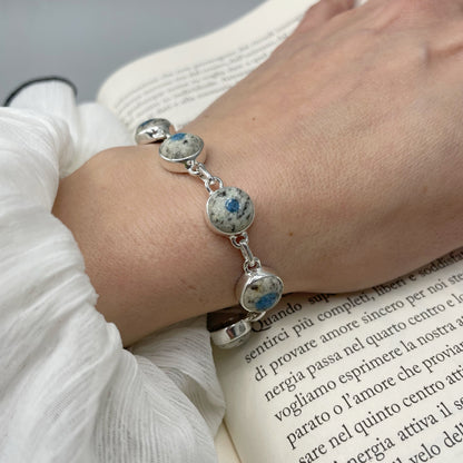 Bracciale Azzurrite in Granito (K2) e Argento 925 - tondo