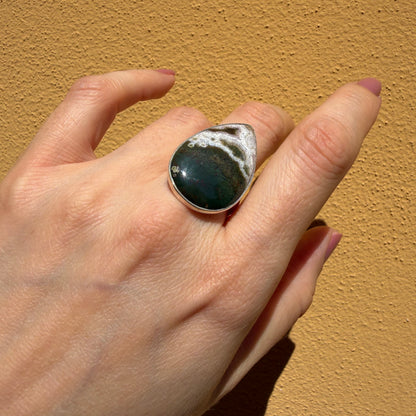 Anello Diaspro Oceano Argento 925 - a  Goccia grande