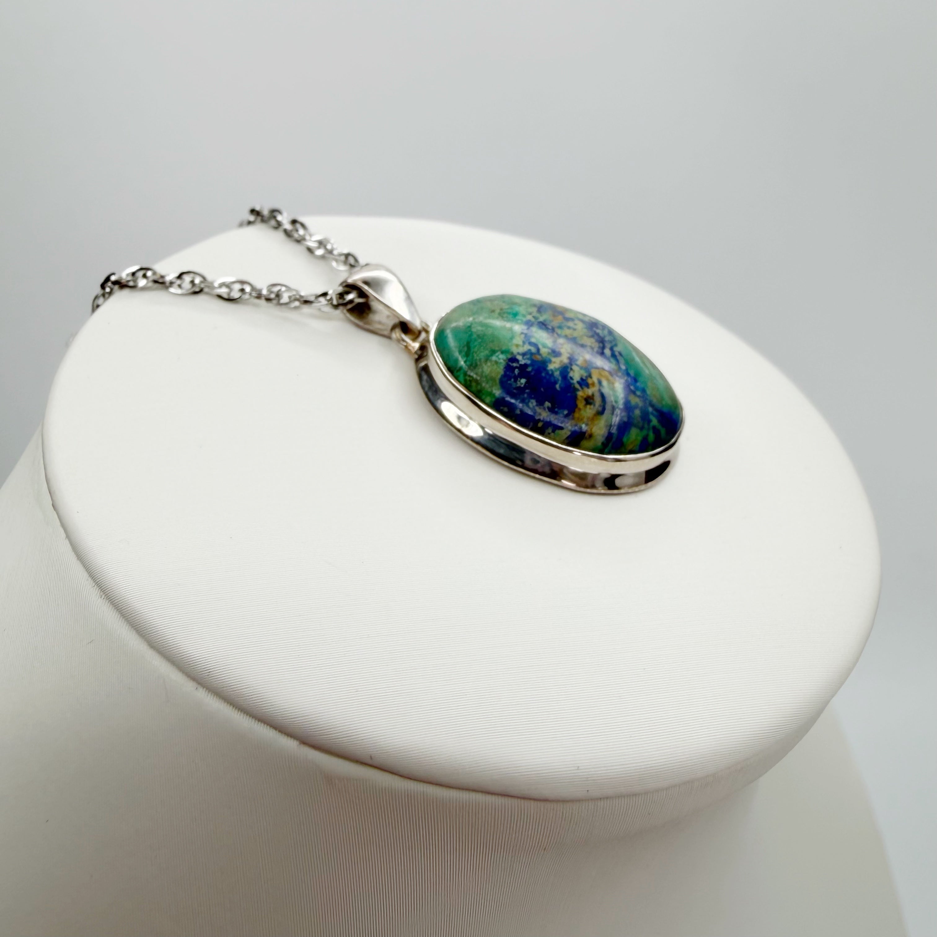 Ciondolo Azzurrite e Argento 925 - Ovale