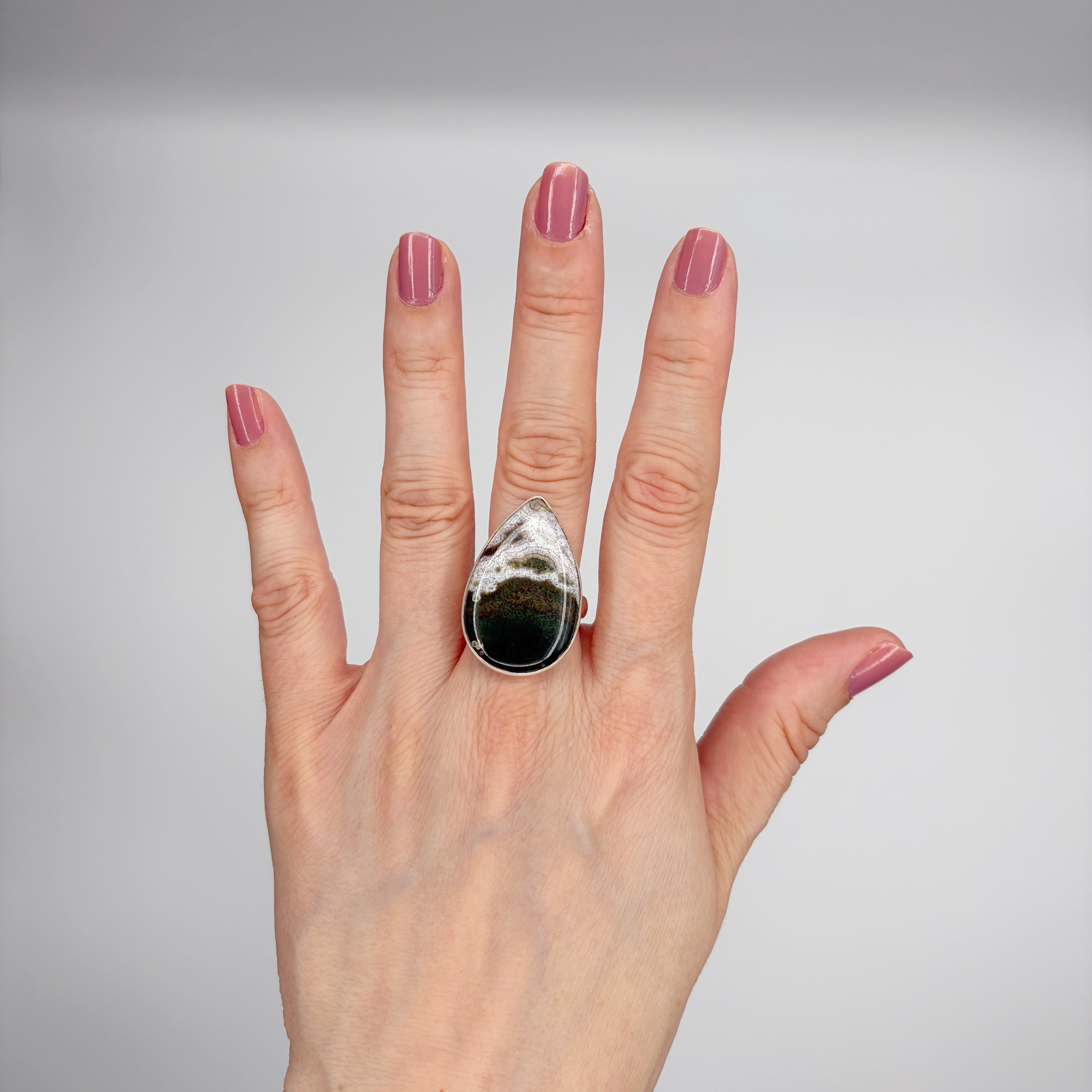 Anello Diaspro Oceano Argento 925 - a  Goccia grande
