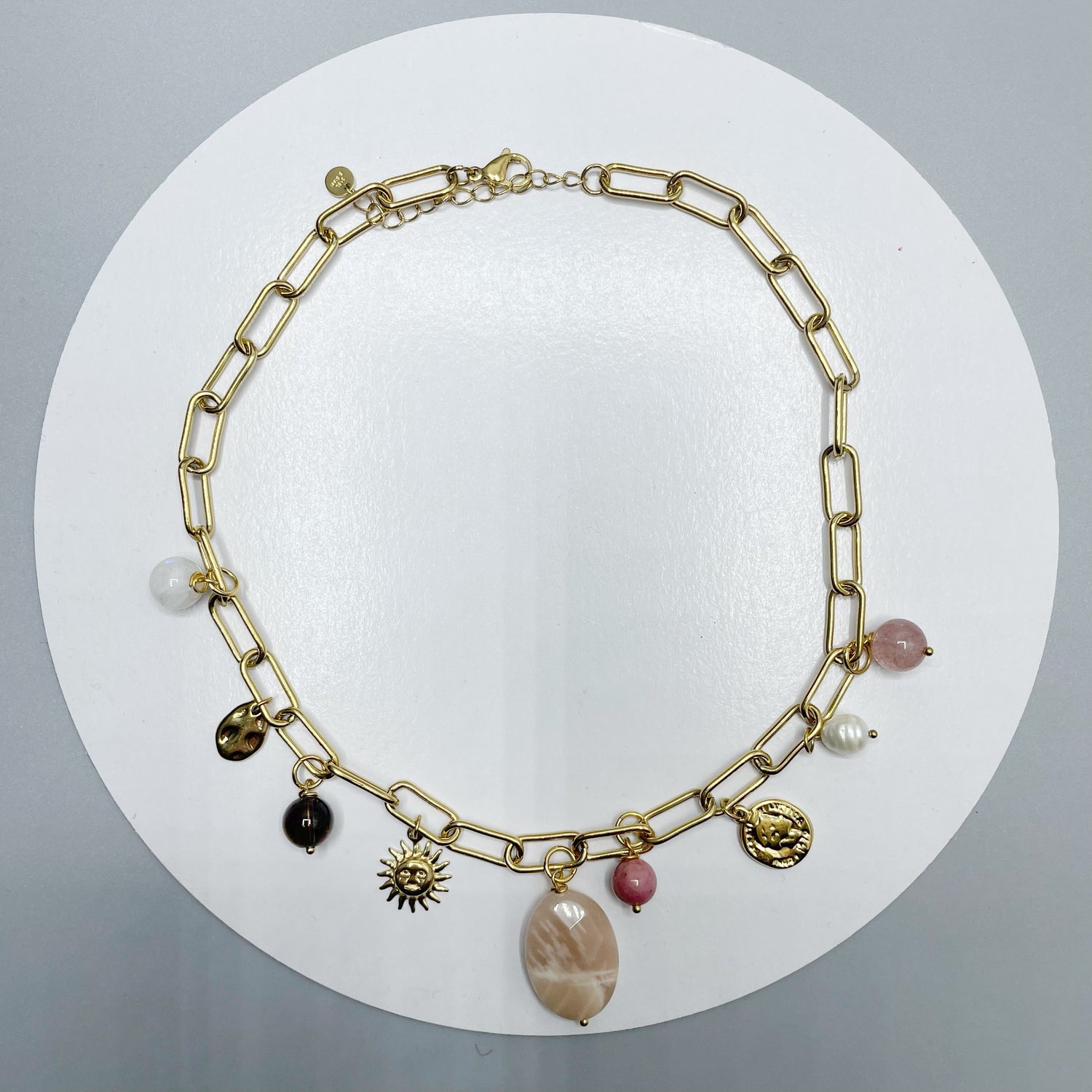 Girocollo Happiness Gold - Super Seven, Pietre di Luna, Rodonite, Labradorite, Quarzo Fumè