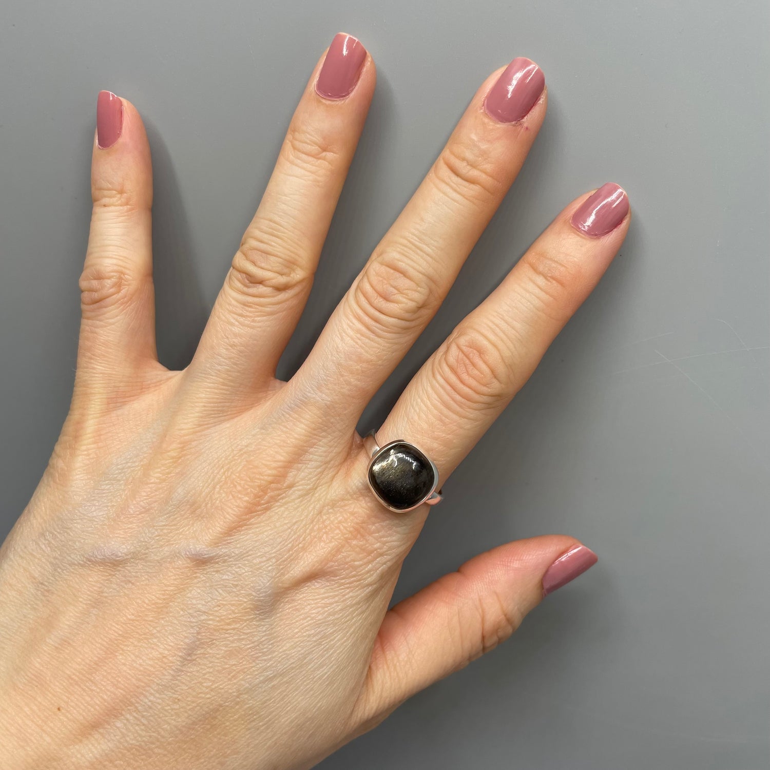 Anello Pietra del Sole Nera Quadrato e Argento 925