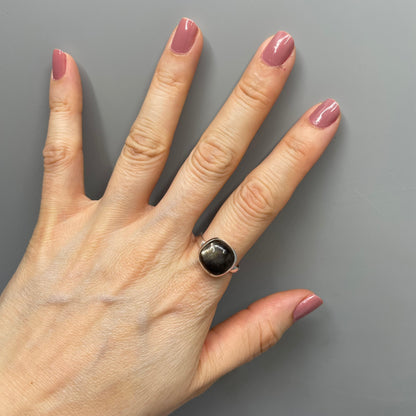 Anello Pietra del Sole Nera Quadrato e Argento 925