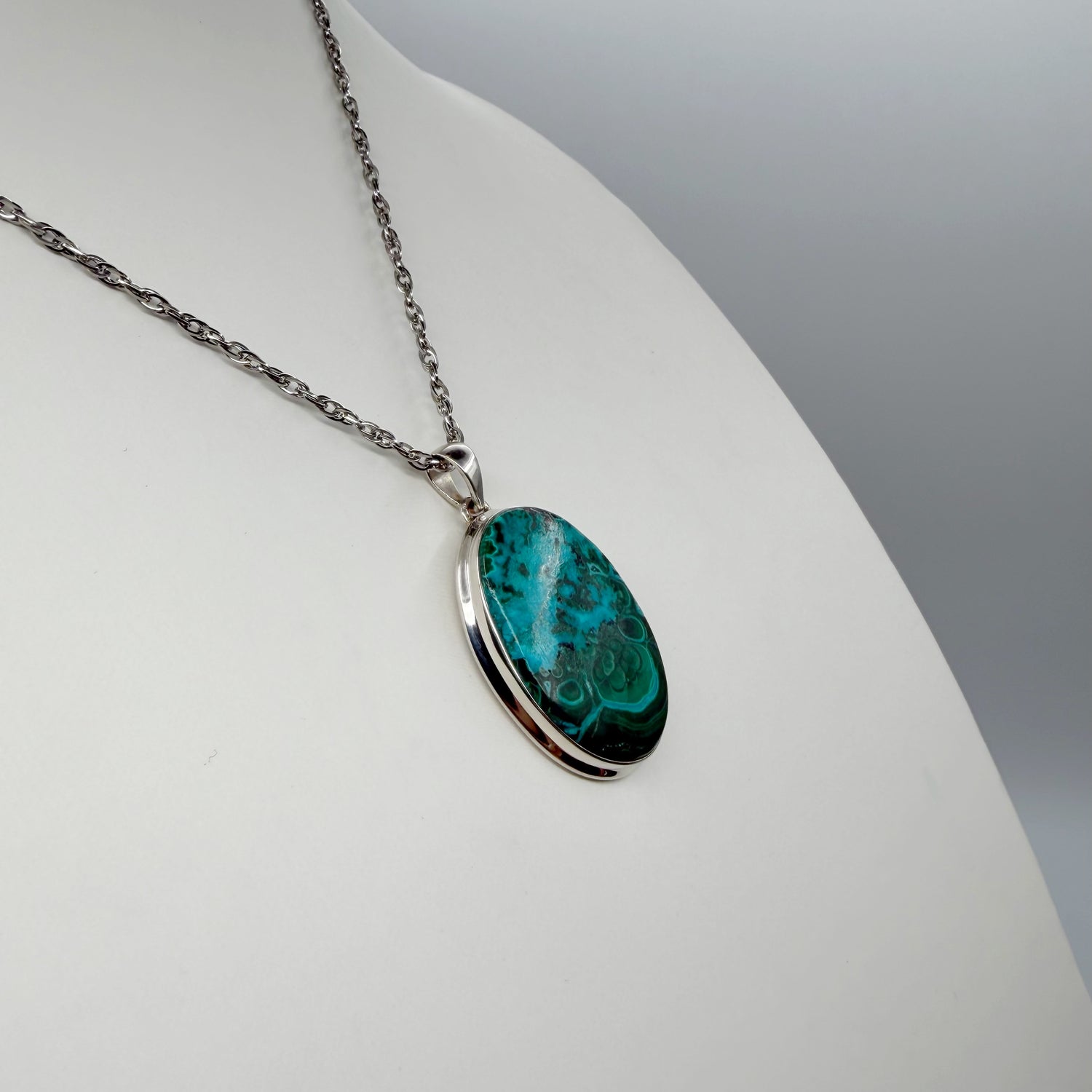 Ciondolo Malachite e Crisocolla Argento 925 - Ovale