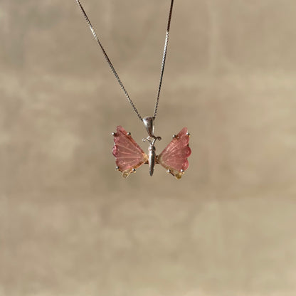 Ciondolo Farfalla Tormalina Rosa e Argento 925