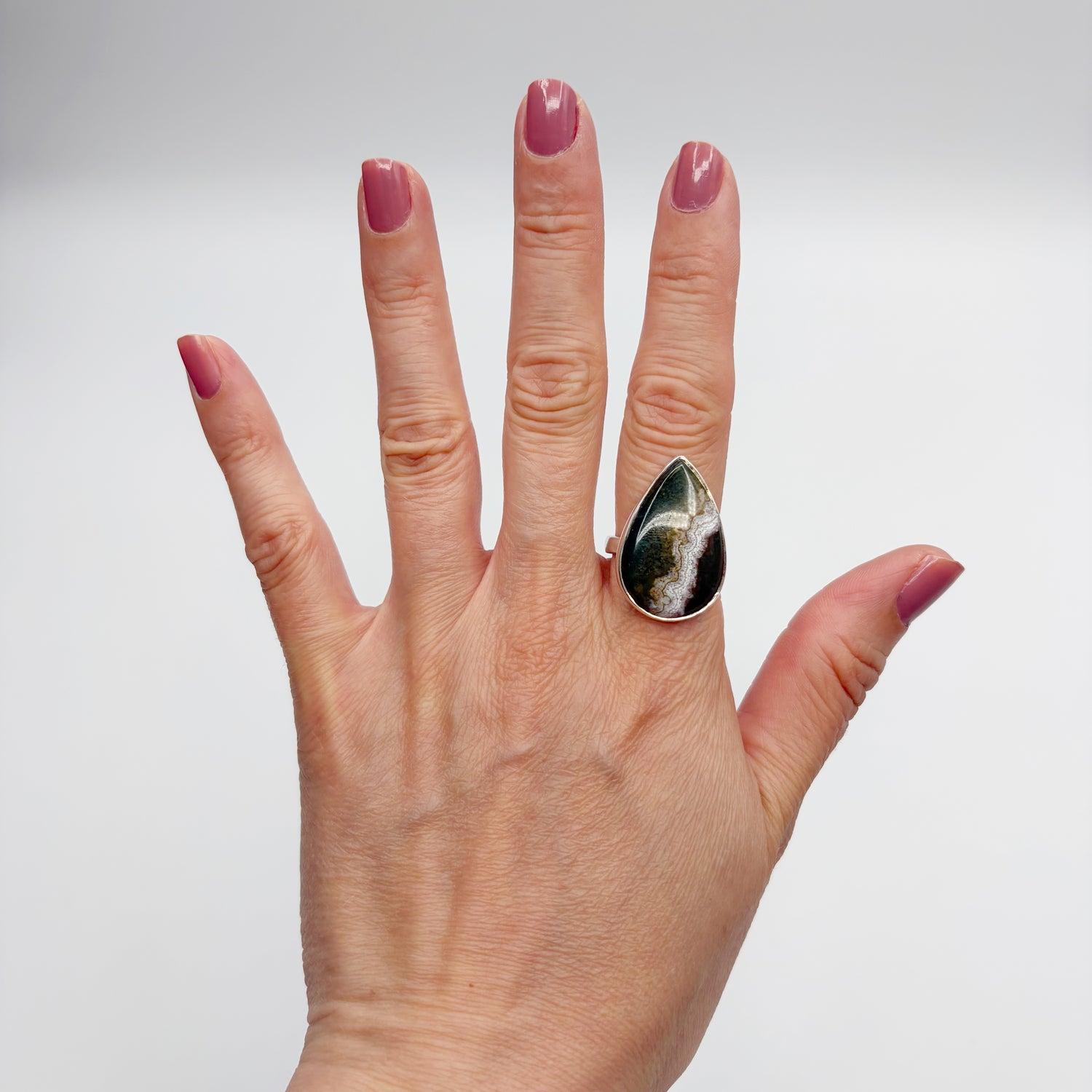 Anello Diaspro Oceano Argento 925 - a  Goccia