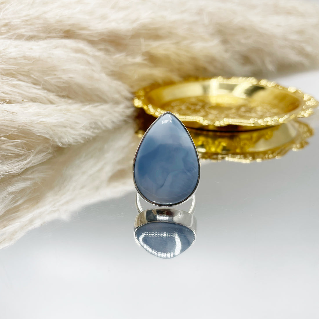 Anello Opale Blu a Goccia - Argento 925
