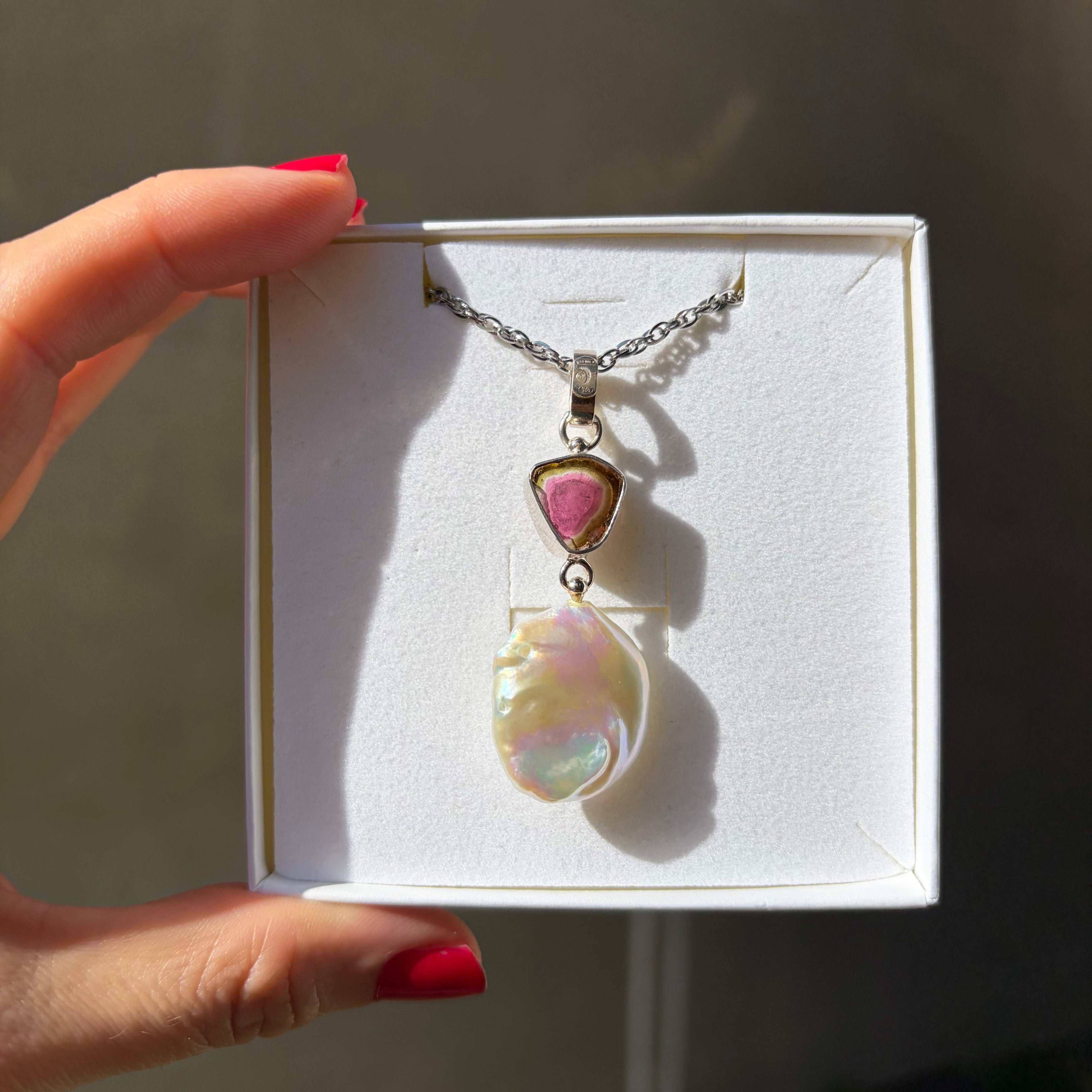 Ciondolo Tormalina Watermelon e Madreperla - Argento 925